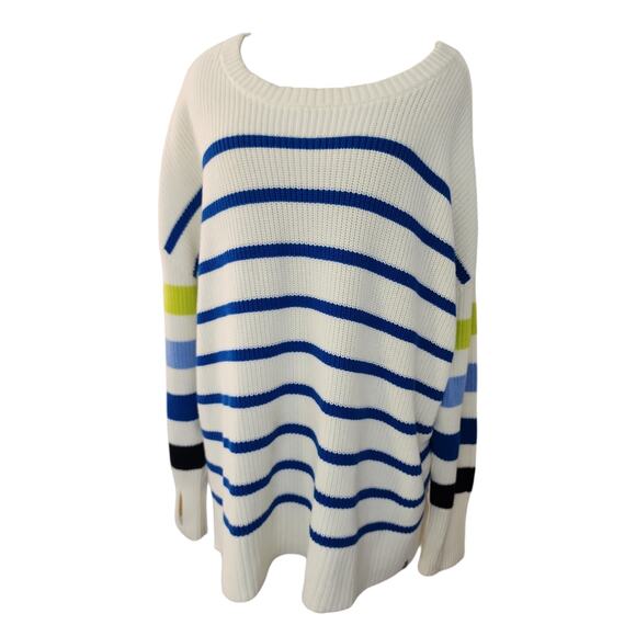 Talbots 3X White Colorful Stripe Knit Sweater Classic Pullover Cotton Thumb Hole - Picture 1 of 12